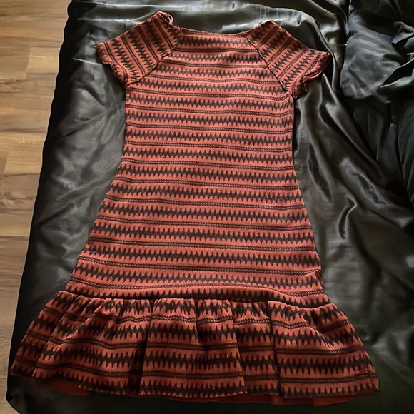 Free People Cozy Day Copper Black Striped Flounce Hem Knit Dress - Picture 3 of 5
